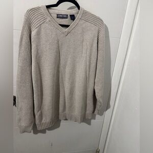 Structure Cream V-Neck Sweater Ribbed Knit SIZE -L
